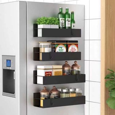 4 Pack Magnetic Spice Storage Rack Organizer for Refrigerator and Oven, Black Fridge Organizers and Storage_voghion.com