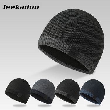 New Men's Knitted Round Top Pullover Autumn Winter Warm Fashion Casual Leather Label Wool Hat_voghion.com