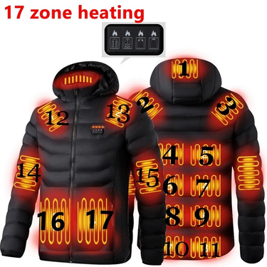 Men smart charging 11-zone heating clothing winter USB powered constant temperature three-speed double control switch cotton coat for men_voghion.com