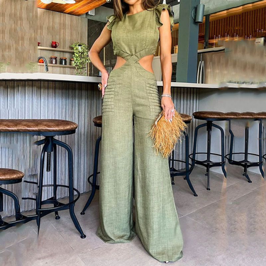 Women's fashion waist loose wide leg jumpsuit_voghion.com