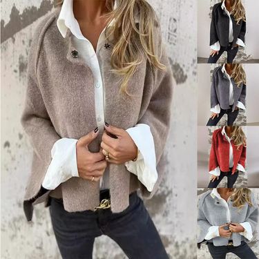 2025 Women's Loose Short Cashmere Fabric Batwing Solid Color Button Long Sleeve Jacket For Women_voghion.com