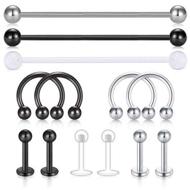 13 Piece Set Piercing Jewelry Nose Ring Nose Nail Lip Nail Nine Treasure Gold Long Rod Industrial Earrings_ipsvogv.com