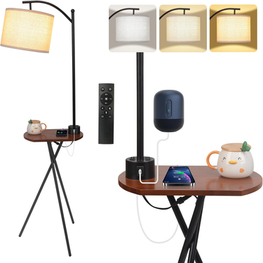 Stehlampe Mit Stoffschirm Moderne Bodenlampe Mit 2 USB-Anschlüssen, Integriertem Beistelltisch Ablagefläche,dimmbare LED Stehleuchte Für Wohnzimmer_voghion.com