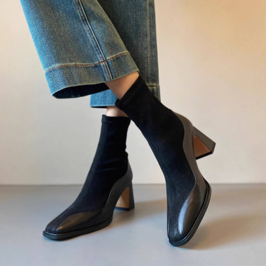 Mary Jane French Ankle Boots New 2025 Autumn/Winter One-foot Martin Boots, Elastic And Elegant, Square Head, Square Heel, Slim Boots_voghion.com