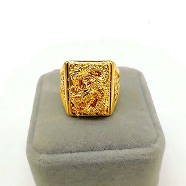 Vietnamese Dragon Relief Domineering Men's Open Ring Brass Electroplated Gold Euro Jewelry_voghion.com