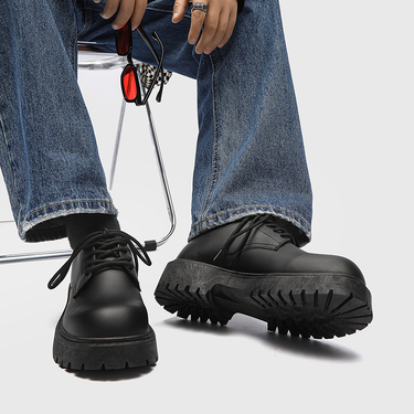 Men's Casual Derby Shoes With Thick Sole & Height Increase - Round Toe Low Top PU Leather Lace-Up Shoes For Daily Wear_voghion.com