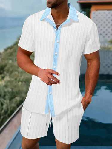 Summer 2025 European And American Men's Color-blocking Shirts, Casual Short-sleeved Shirts, Shorts And Beach Suits_voghion.com