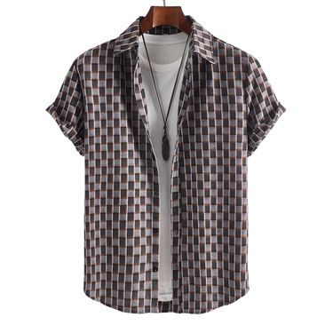 Men's Summer Short Sleeve Casual Business Plaid Shirt Yarn-Dyed Fabric_voghion.com