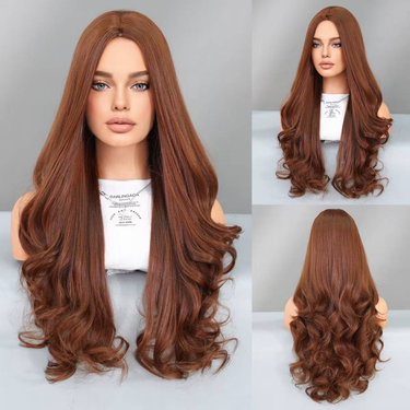 Wig Female Brown Long Curly Hair Medium Carbon Fiber Mechanism Wig Rose Net Full Headgear_voghion.com