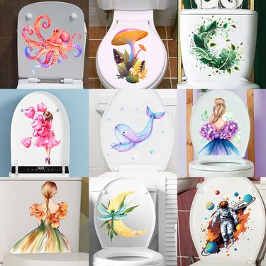 Cartoon octopus astronaut toilet PVC self-adhesive paper CH series whale little girl wall sticker_voghion.com