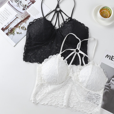 Underwear Pure Color Lace Hook Flower Parachute Sling Beautiful Back Underwear Women's Tube Top Sunflower Sexy Belt Breast Pad Wrap_voghion.com
