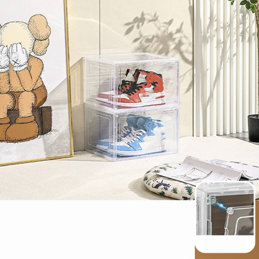 Transparent Folding Shoe Box Thickened Shoe Storage Box Magnetic Suction Sneakers Simple Shoe Cabinet Bag Front Opening Side Opening Shoe Box_voghion.com