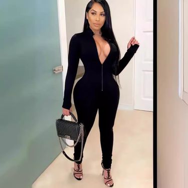 Women's Slim-Fit Long Sleeve Jumpsuit – Stylish One-Piece Outfit (Black/White, S-2XL)_voghion.com
