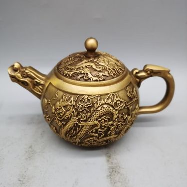 Antique Collection: Pure Copper Dragon And Phoenix Tea Pot, Dragon And Phoenix Auspiciousness Tea Pot, Wine Pot_voghion.com