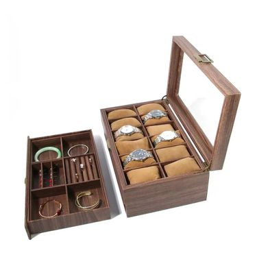 Watch Box Wood Grain Leather Watch Storage Box With Glass Cover Dust-proof Watch Box Double Bracelet Jewelry Box_voghion.com