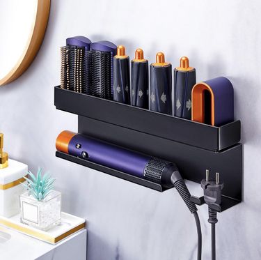 No-Drill Curling Iron Storage Multi-Functional Styling Tool Wall-Mounted Hair Dryer Holder Integrated Rack_voghion.com
