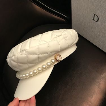PU White Octagonal Women's Hat, Fall And Winter British Style, Trendy Korean Version, Fashionable And Versatile Leather_voghion.com