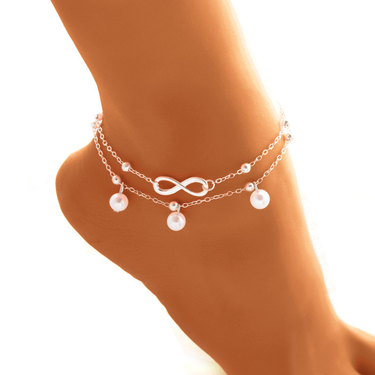 Fashion Double Infinite Simulated Pearl Pendant Anklet Foot Chain Summer Bracelet Charm 2 Color Anklets Foot Jewelry_voghion.com