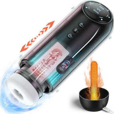 Firing Aircraft Cup, Fully Automatic LCD Screen, Telescopic Deep Throat, Suction, Vibration, Sound, Penis Exercise, Warming Sex Product_voghion.com