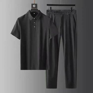 2 Pcs/Set Mens Sets Short Sleeve Seamless Casual Straight Loose Summer Wide Leg Top Trousers Set Men Track Suit_ipsvogv.com