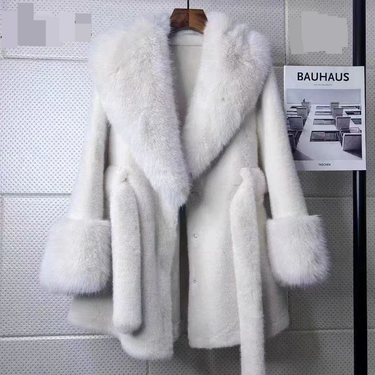 Women's Clothing Fur Rabbit Fur Splicing Fox Fur Luxury Faux Fur Coat With Fox Fur Collar - Warm Slim-Fit Winter Coat For Women (Black, Silver Fox)_voghion.com