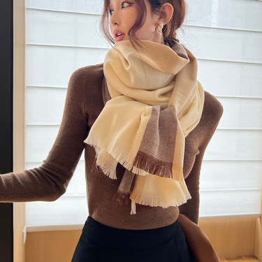 2023 Autumn/Winter New Wool Jacquard Scarf Women's Korean Edition Simple And Versatile Stripe Thickened Shawl Warm Neck_voghion.com