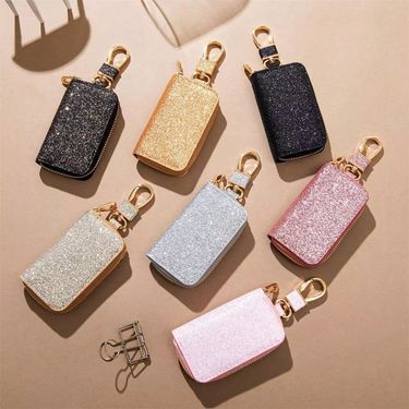 1pc Fashion Multi-Color Shiny Leather Car Key Holder Pouch, Universal Storage Bag Keychain Accessory, Portable & Practical For Everyday Wear_voghion.com