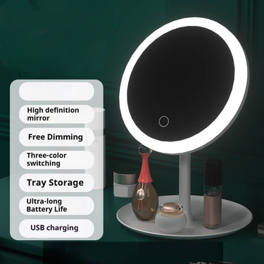 Foldable LED Vanity Mirror - 3-Color Lighting, USB Rechargeable, Adjustable Brightness For Makeup, Dorm & Travel_voghion.com