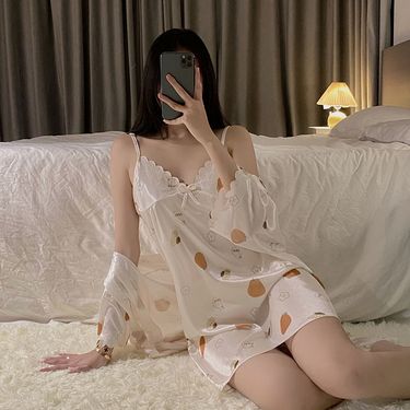 Sexy lingerie, pure desire, floral suspender, with chest cushion, sexy and hot lace seduction, ice silk sleepwear,_voghion.com