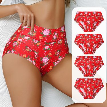 Women Plus Size Panties Flower High Waist Underwear Milk Silk Breathable Triangle Underwear_voghion.com