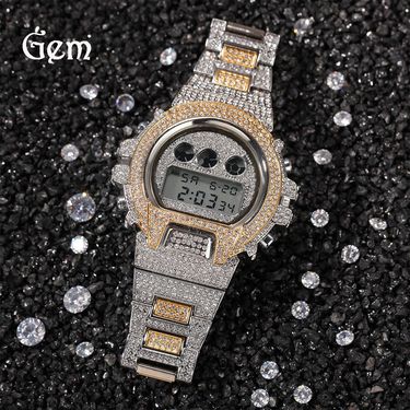LuxHype Men's Hip-Hop Watch - Full Diamond Digital Display (LED Backlight, Stainless Steel Case, Waterproof, Luxury Streetwear Style)_voghion.com