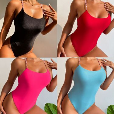 Women's Sexy One Piece Swimsuit - Solid Color With Back Tie & Cutout, Tummy Control & Adjustable Straps_voghion.com