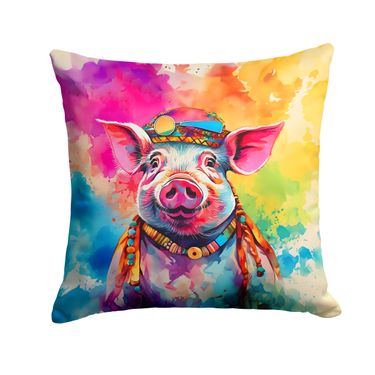 NEW Hippie Animal Pig Throw Pillow Machine Washable, Indoor Outdoor Decorative Pillow for Couch, Bed or Patio, 14Hx14W_voghion.com