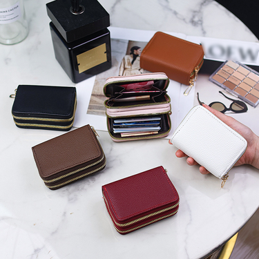 Card Bag Card Cases Double Layer Zipper Accordion Card Holder Solid Color Short Wallet Fashionable And Simple Ladies Wallet Multi Function Coin Purse_voghion.com