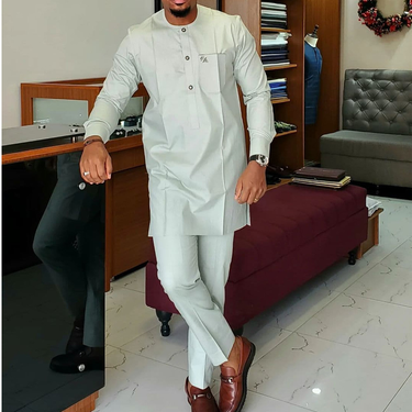 Men's Clothing Solid Color Simple African Ethnic Style Men's Casual Suit 2 Piece Set_voghion.com