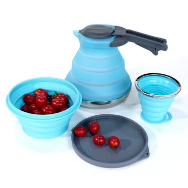 Outdoor folding kettle coffee cup set picnic camping road trip portable equipment silicone bowl_viptrois.com
