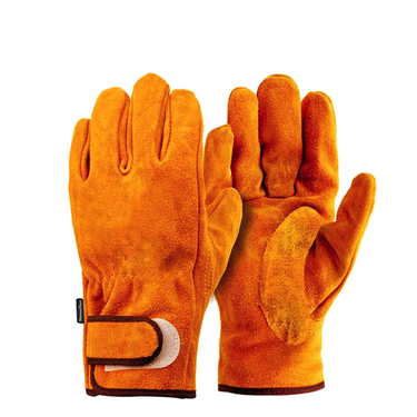 Cowhide Labor Protection Gloves Velcro Two Layer Leather Gloves Barbecue Gloves_voghion.com
