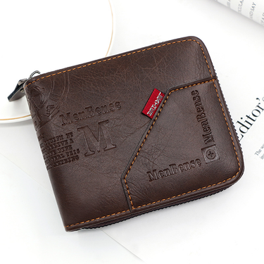 Men's Wallet Made of PU Wax Oil Skin Purse for Men Coin Purse Short Male Card Holder Wallets Zipper Around Money Coin Purse_voghion.com
