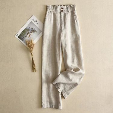 Muslim Linen Wide Leg Pants For Women High Waist Drape Thin Casual Cotton And Linen Pants Flower Bud Waist Linen Mopping Pants_voghion.com