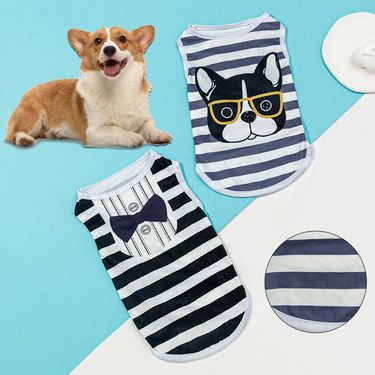 Guangying Pet Shirt Round Collar Stripe Bowknot Decor Pet Dog Sleeveless Shirt Outfit For Party_voghion.com