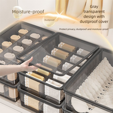 Lidded Underwear Organizer, Thickened Multi-Compartment Box For Socks & Bras, 3-Piece Set With Dividers_voghion.com