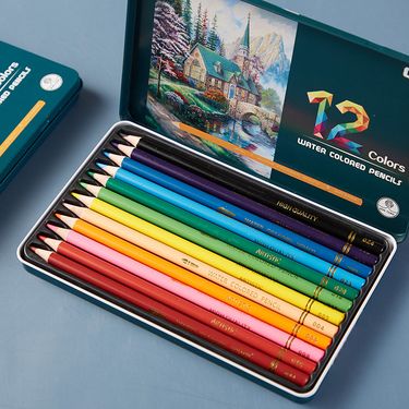 Water Soluble Colored Pencils Set Of 12 - Premium Art Supplies For Drawing, Sketching & Watercolor Techniques - Portable Metal Tin Case_voghion.com