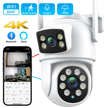 4K 8MP PTZ WIFI Lens Dual Screen 4X Digital Zoom IP Camera 4MP HD Auto Tracking Outdoor CCTV Surveillance iCSee App_voghion.com