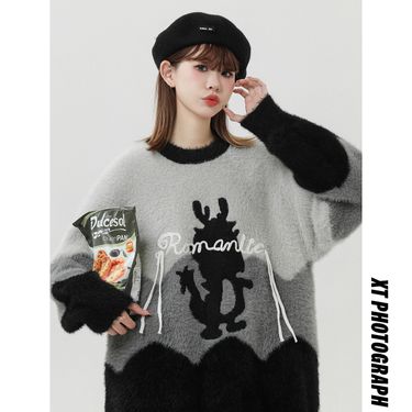 2023 Autumn/Winter Thickened Arctic Velvet Knitwear Little Dragon Man Color Block Sweater SM215-P78_voghion.com