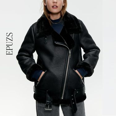 winter loose black PU Leather Jacket women fur collar Motorcycle coat Streetwaer warm Biker jacket outwear 2020_voghion.com