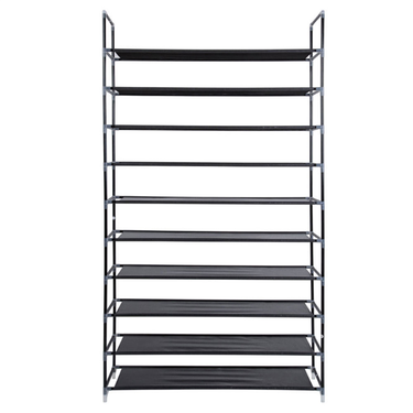 100cm Extra Wide 10-Tier Shoe Rack, Foldable Non-Woven Fabric Shelves & Black Metal Frame | Space-Saving Storage For Entryway, Closet, Dorm_voghion.com