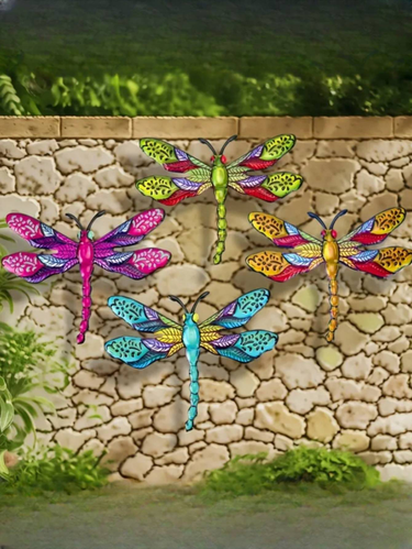 4pcs Metal Dragonfly Wall Art Decoration, Suitable For Gardens, Courtyards, Outdoor Walls, Terraces, Fence Decoration, Gifts For Family And Friends_voghion.com