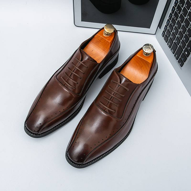 New Fashion Men's British Black Business Casual Loafer Shoes Daily Driving Office Leather Shoes One Foot Pedal Lazy Brown Banquet Dress Wedding Men's_voghion.com