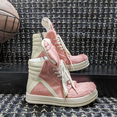 Men Boots For Women Green Horsehair Genuine Leather High Top Zip Lace Up Owen Shoes High Street Vintage Luxury Sneakers_voghion.com
