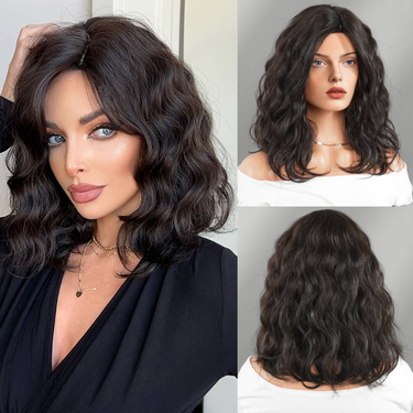 Women mid-length curly wig with a center parting hairstyle _voghion.com